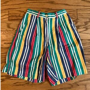 British Khaki Womens 6 Vintage 90s Retro Primary Color Striped High Waist Shorts